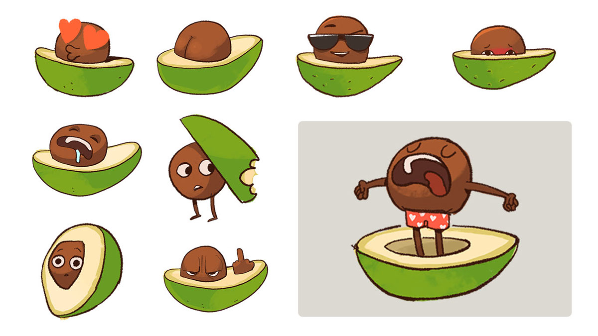 imessage sticker Emoji avocado ILLUSTRATION  Character design  cute