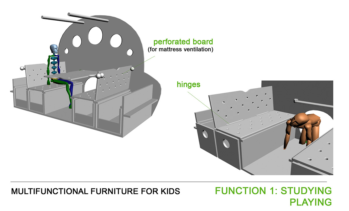 multifunctional kids bed crowling table storage