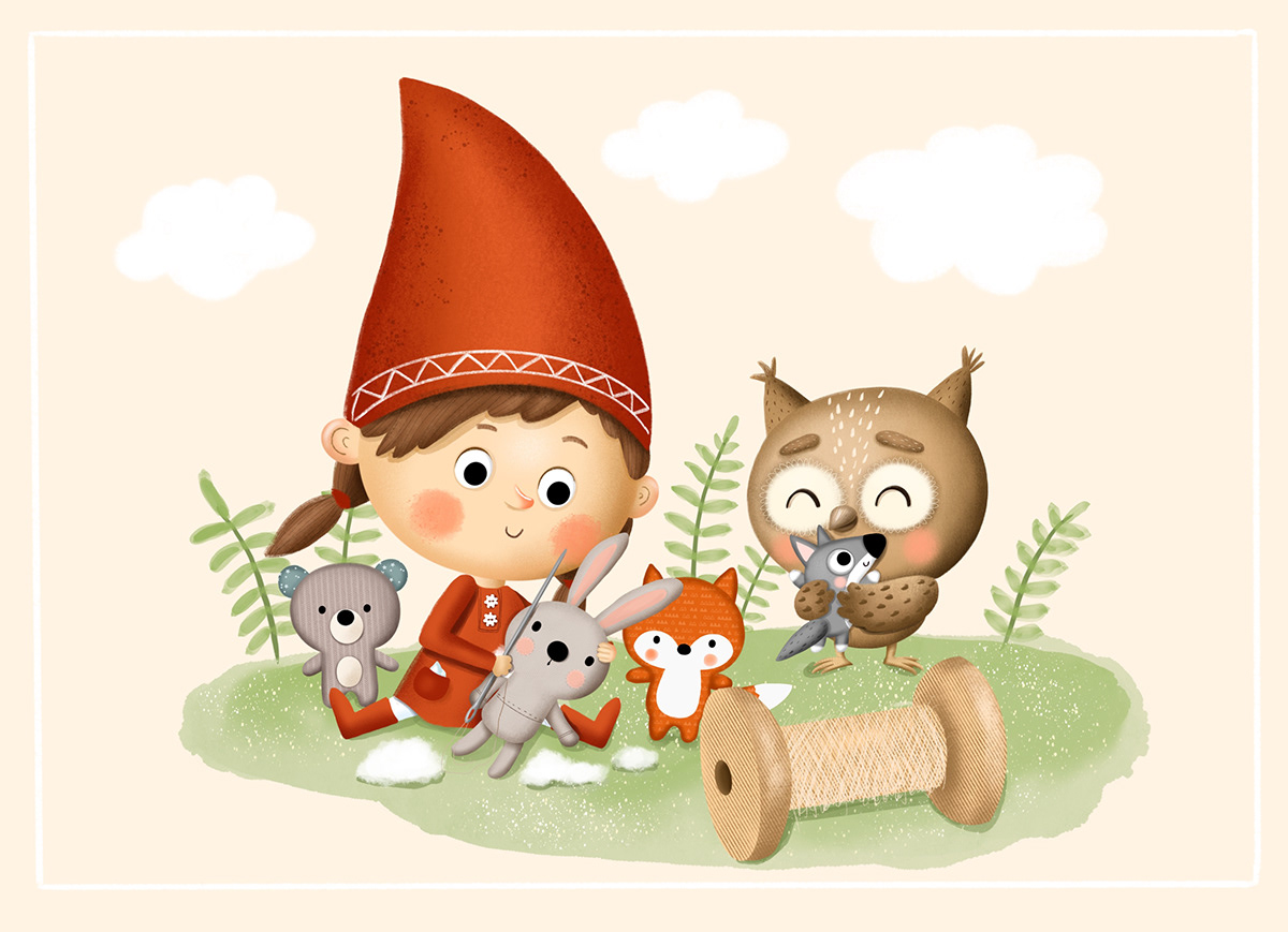 animals ChildrenIllustration cute dressmaker elf owl rabbit toys wood Christmas