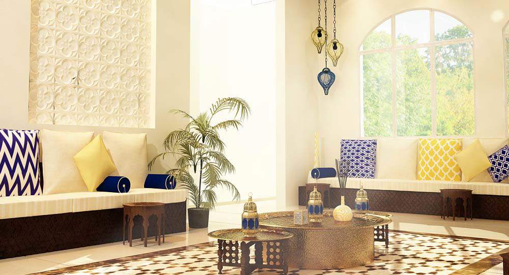 MAJLIS Interior arabic morrocan color fresh modern tiles wood arch dubai UAE interiordesign living room creative