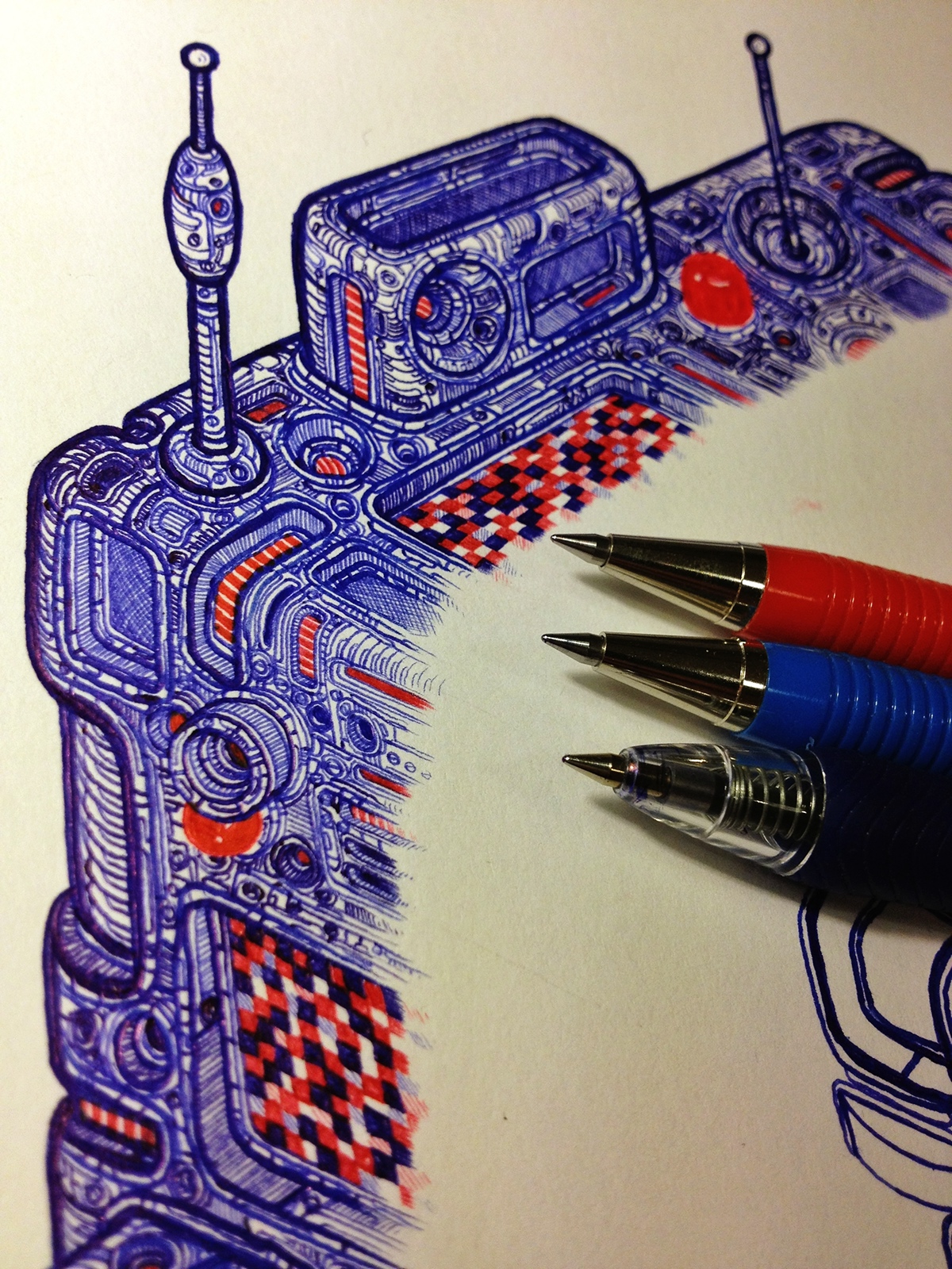 red&blue ballpoint pen art wang2mu