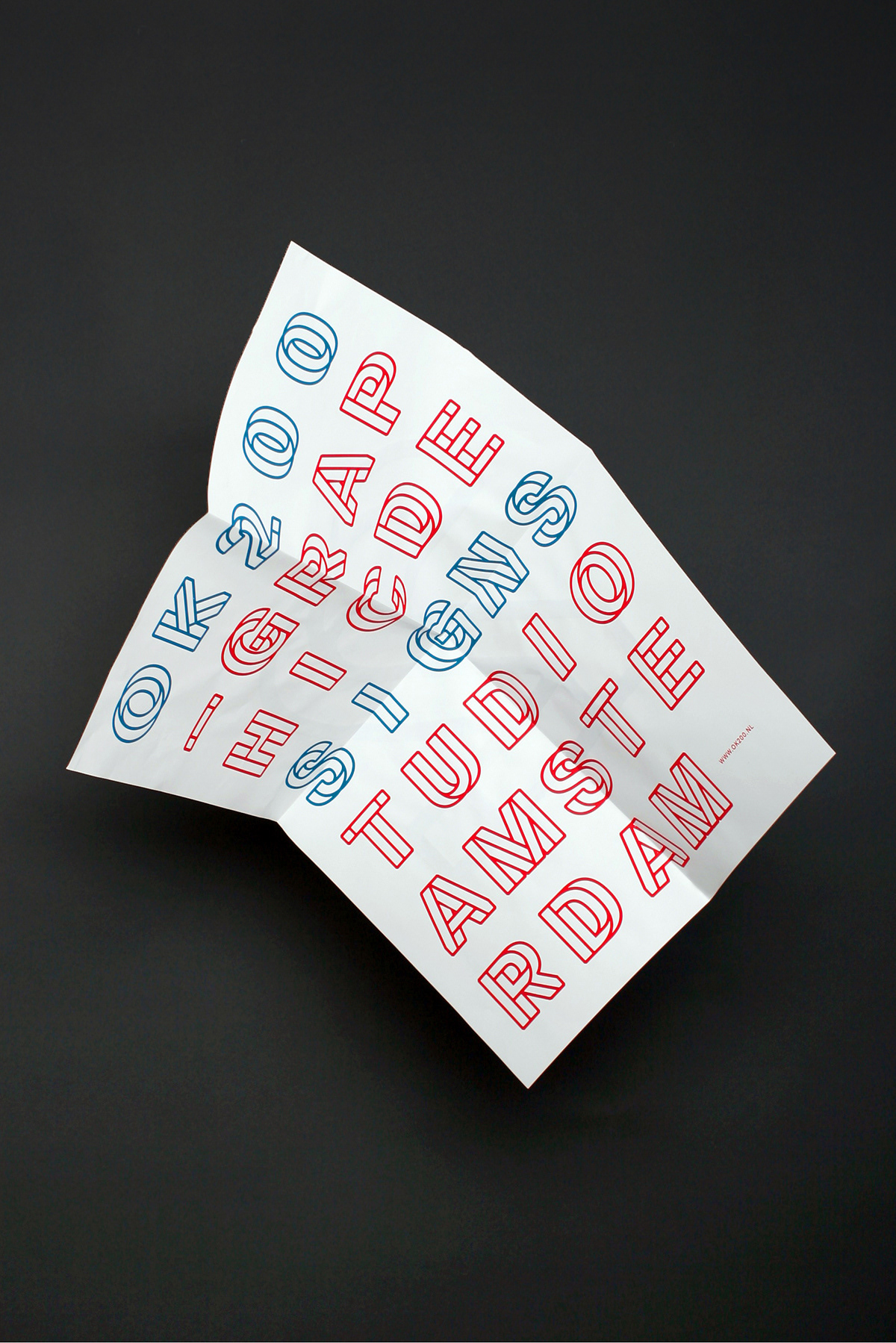 type design 3D lettering silkscreen Printing poster a2 folded 2 colour red blue White replica lineto Riso