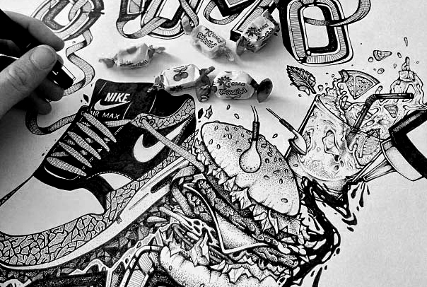 Nike airmax1 burger Urban ghetto blaster lace sneakers mojito sketch hip hop black caps wacom pen