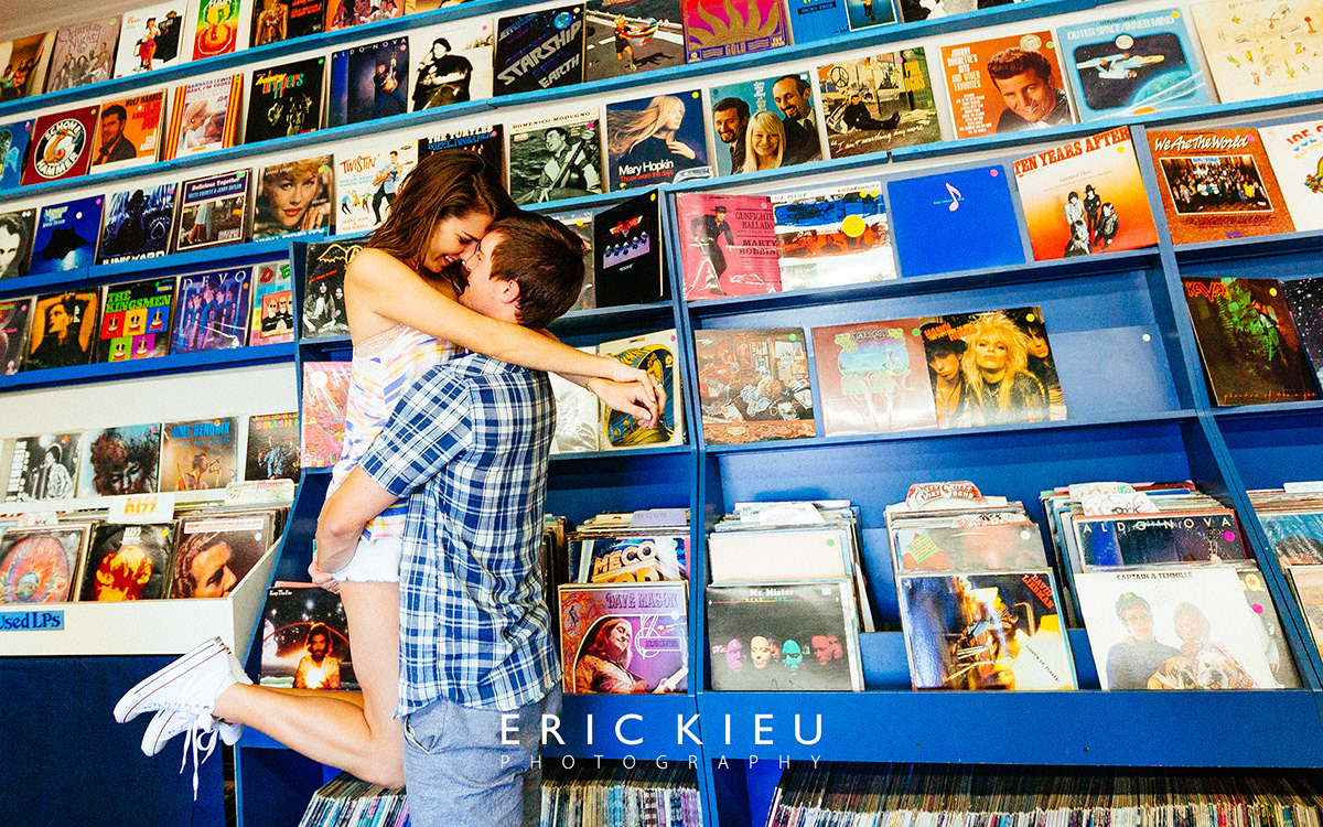 engagement shoot record store engagement