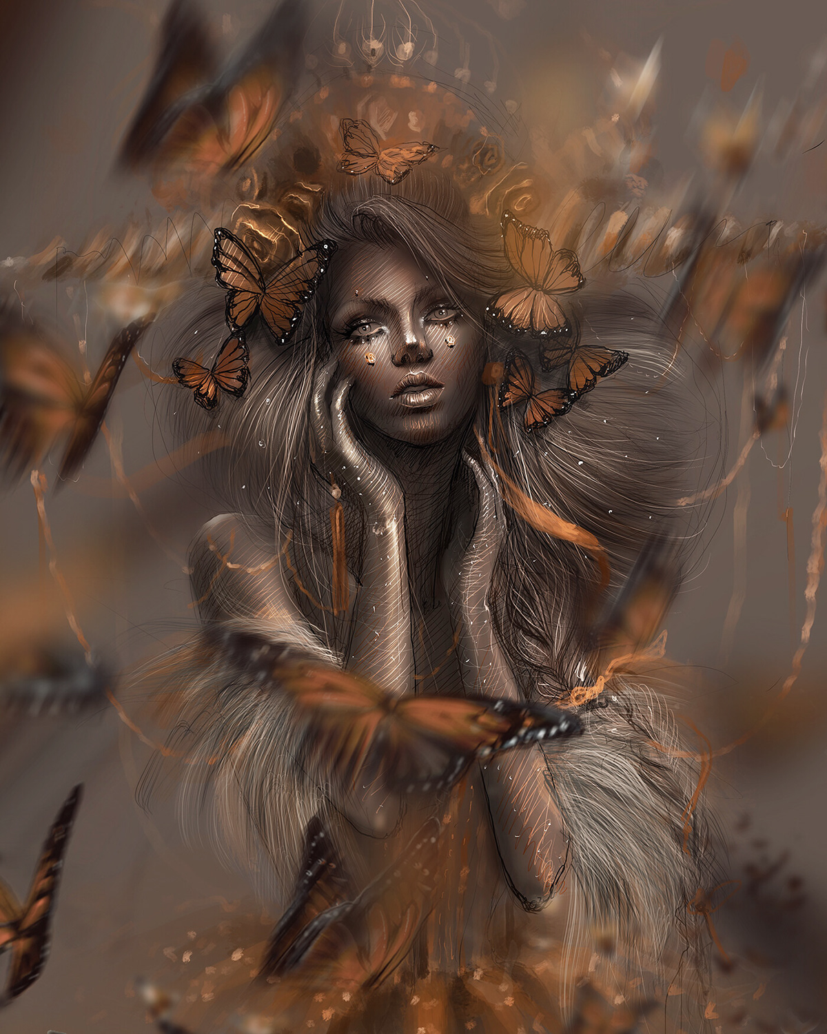 butterflies concept art Digital Art  Drawing  painting   portrait Procreate resilience timelapse woman