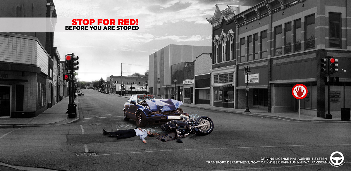 photomanipulation Matte Painting photohsop advertisement traffic accident city Street red redlight