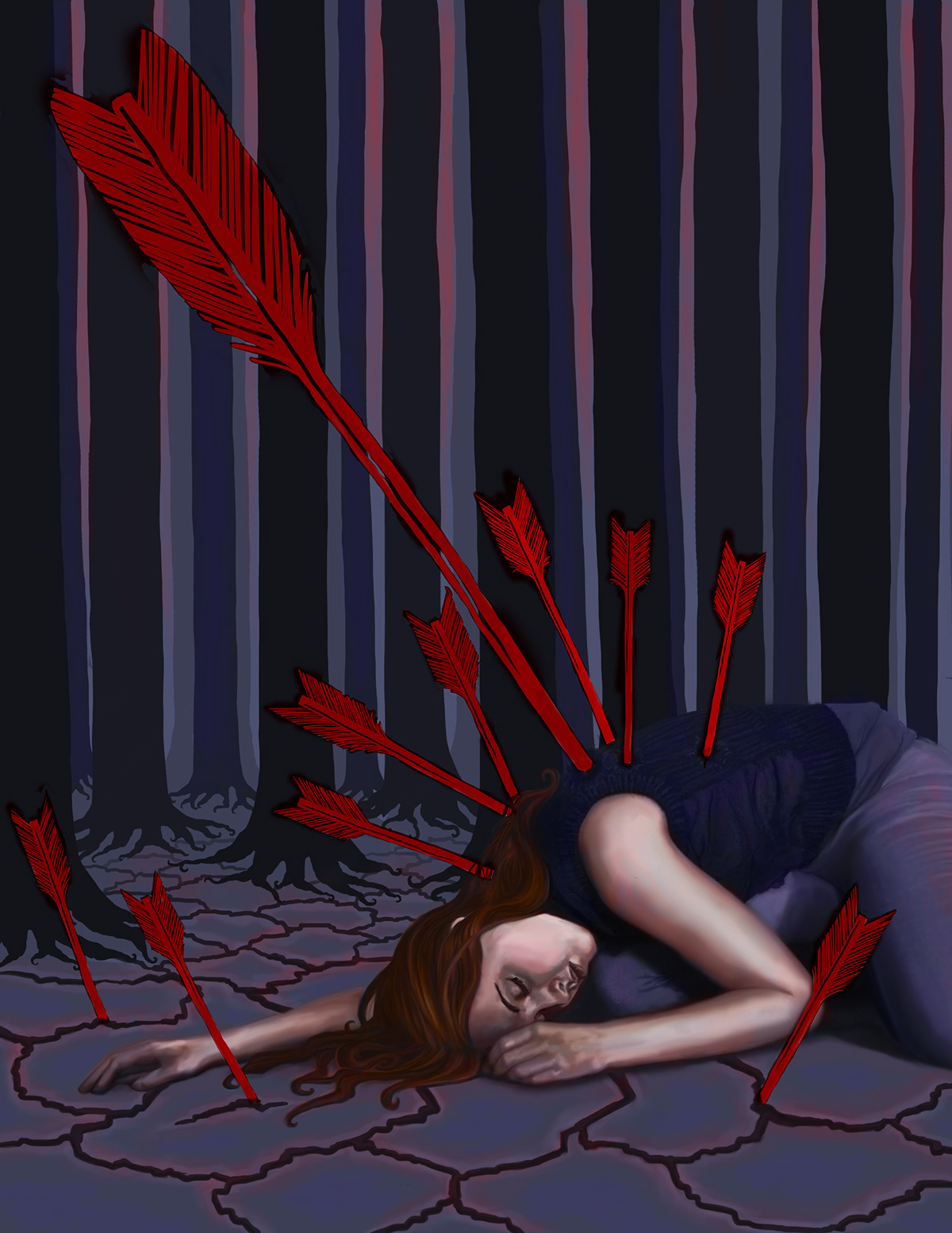 arrows death photoshop digital painting wacom tablet  punctured blue Reds forest cracked dead Idioms