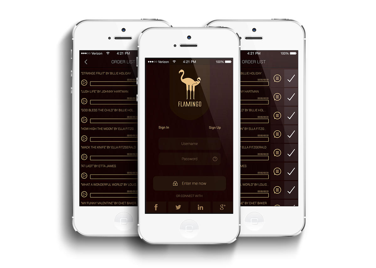 ios app flamingo Piano Bar iphone student project UI