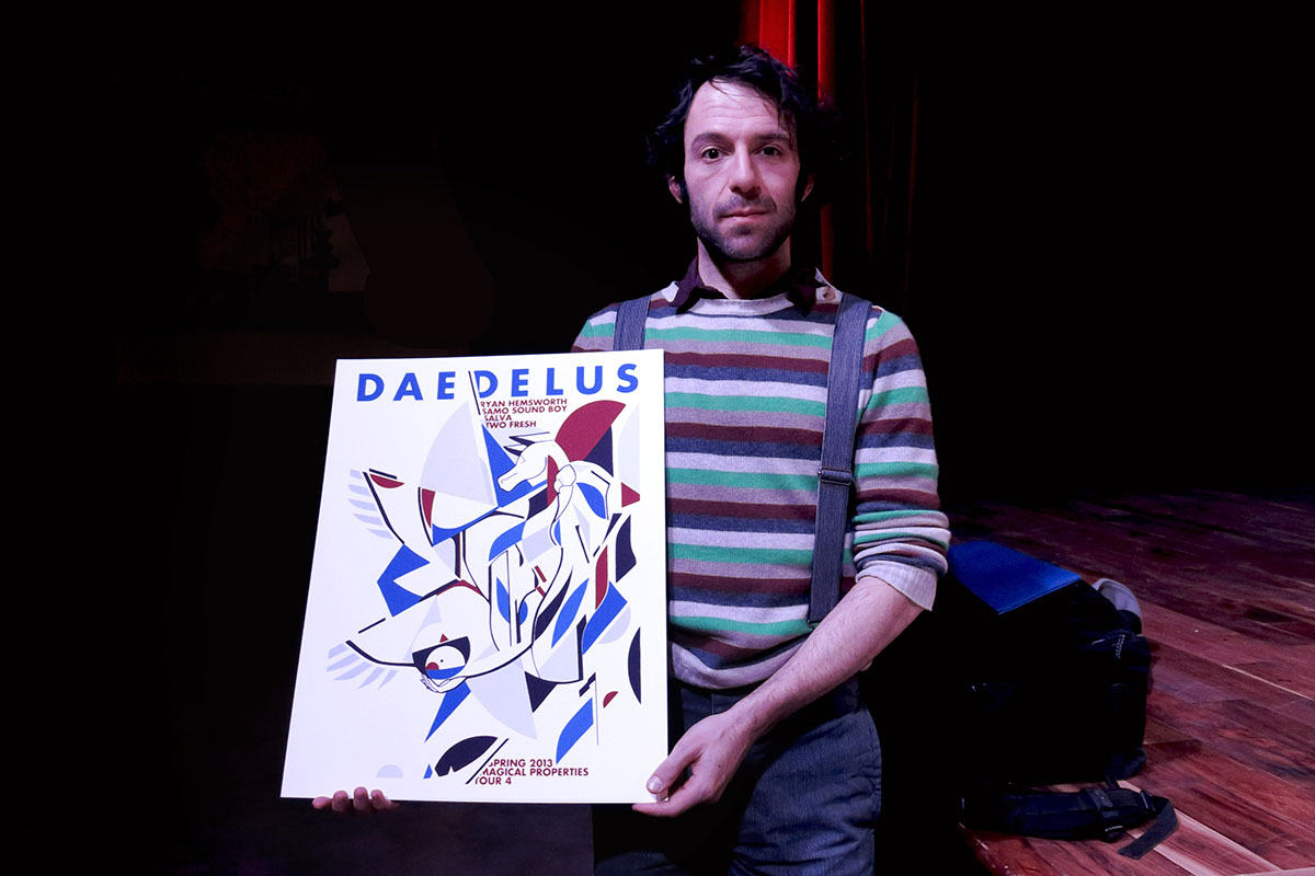 daedelus concert concert poster monome Hand Painted hand made horse eagle wings geometry giclee print limited edition