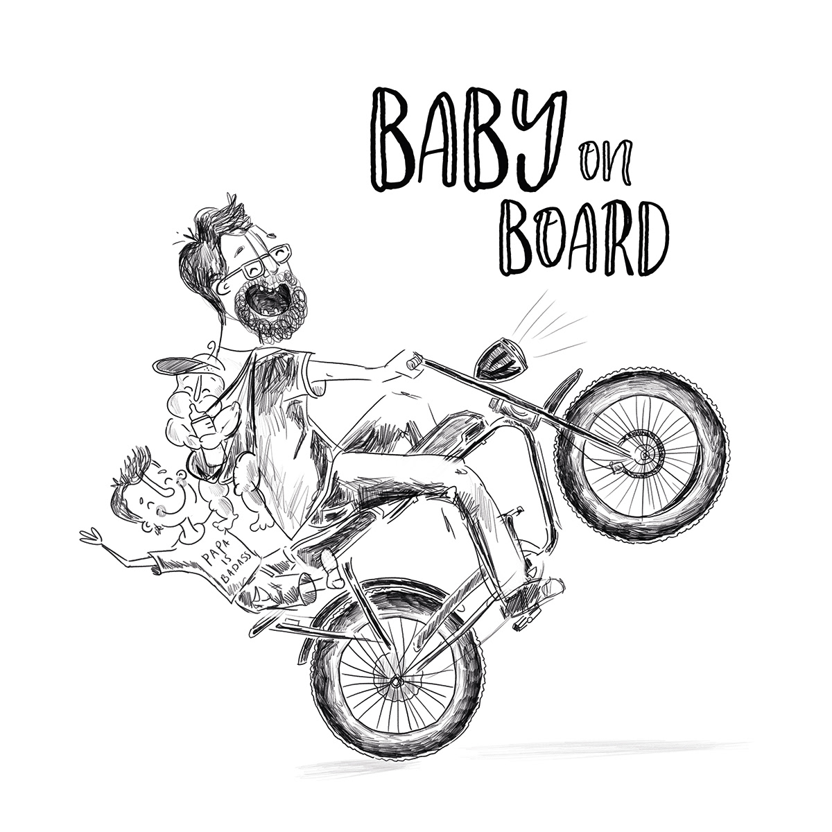 cartoon comic ILLUSTRATION  Character doodle dad baby Bike sketch