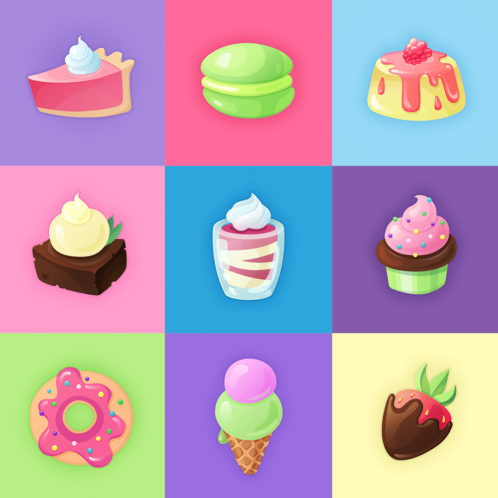 strawberry pie cupcake doughnut donut brownie Icon visual design iconography