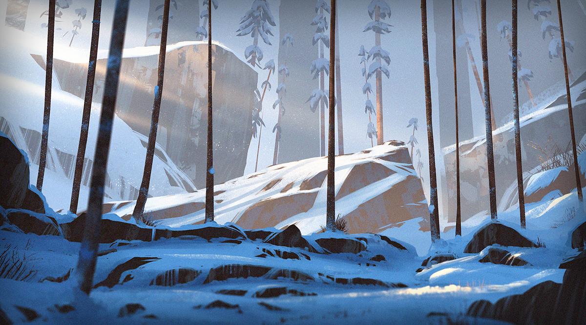 forest snow stylized environment