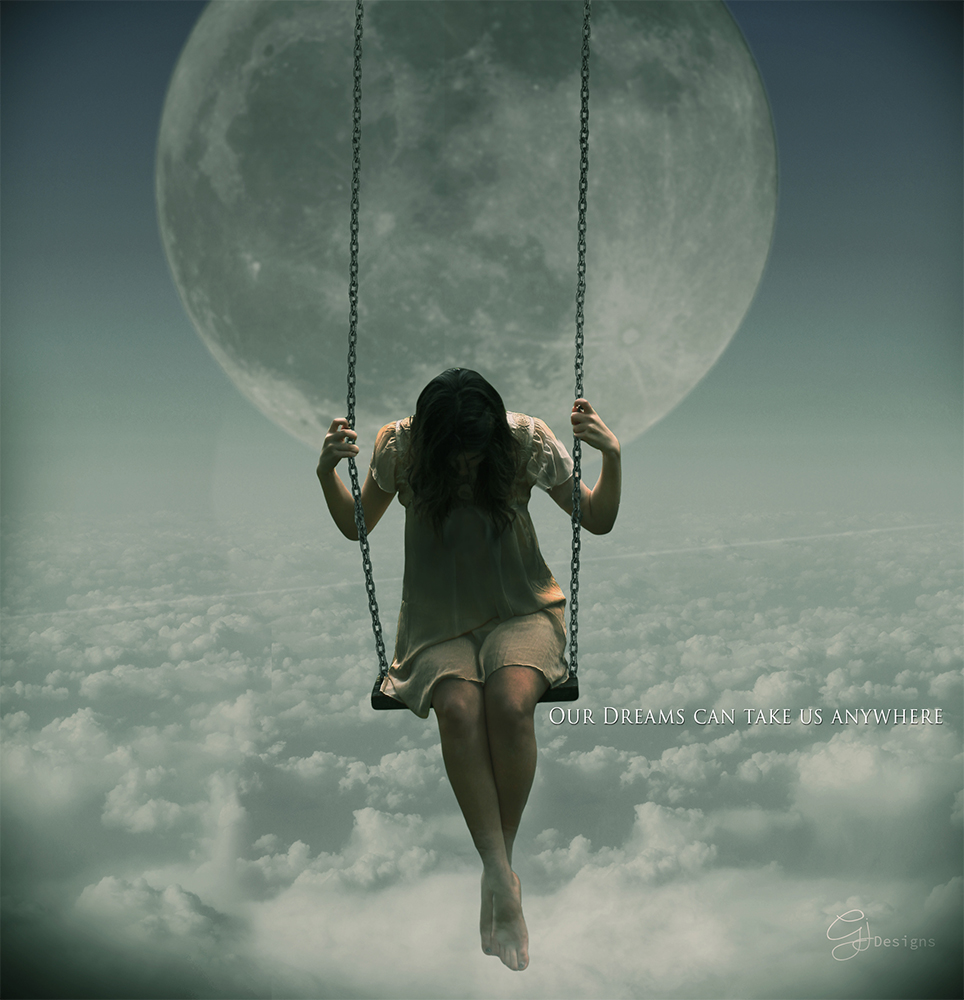 dreams girl clouds amazing moon dreamings photomanipulation creative artwork swing cool inspiration