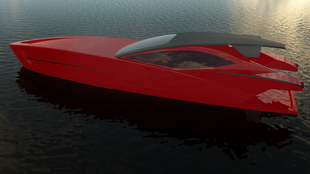 FERRARI Speedboat Boats Yachts designs creative sea student Autodesk Alias automotive   red Exhibition  London elegant
