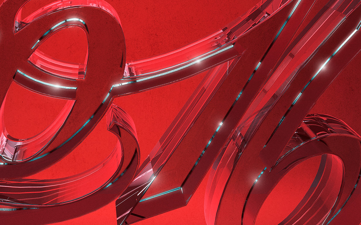 new year celebrate type text Render 3D colour glass extrude