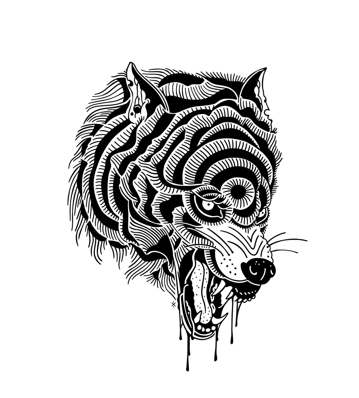 wolf ILLUSTRATION  black and white Drawing  tattoo traditional ink growl snarl teeth