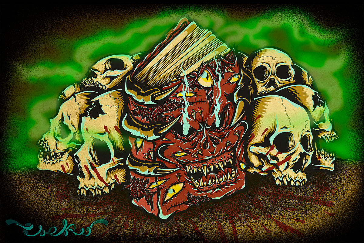 necronomicon book death skull vector Illustrator demon