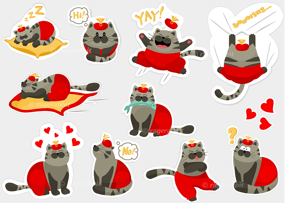 sticker pack imessage Tabby Cats icins custon drawn funny vectors emotions moods felin