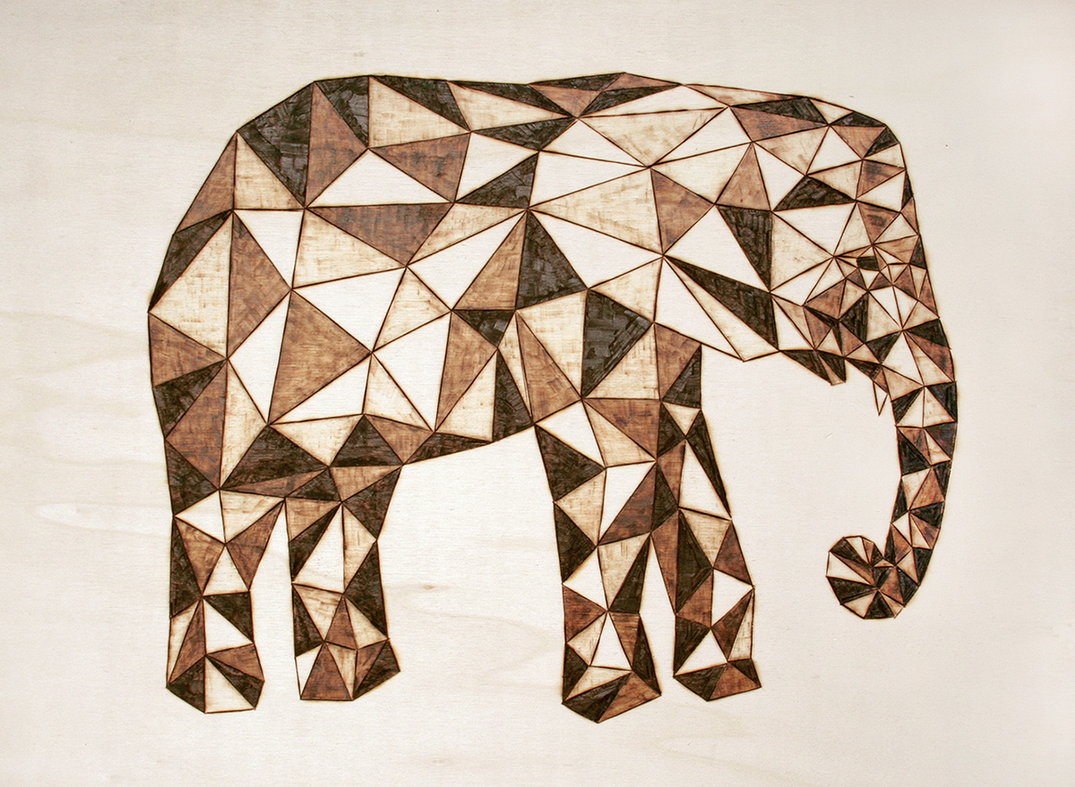 animal  bear  elephant  fox  cubic triangle wood engraving burning cutting illustrate geometric graphic