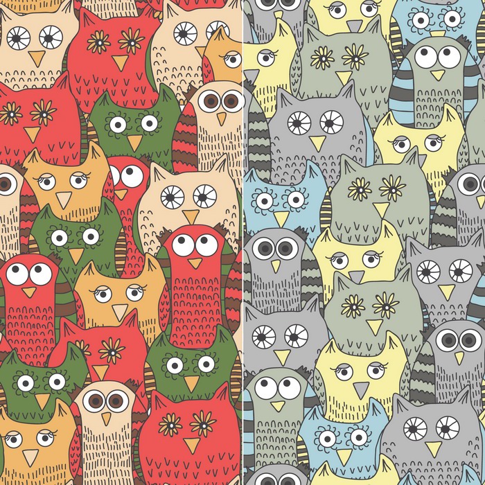owl forest pattern bird Collection funny cartoon set