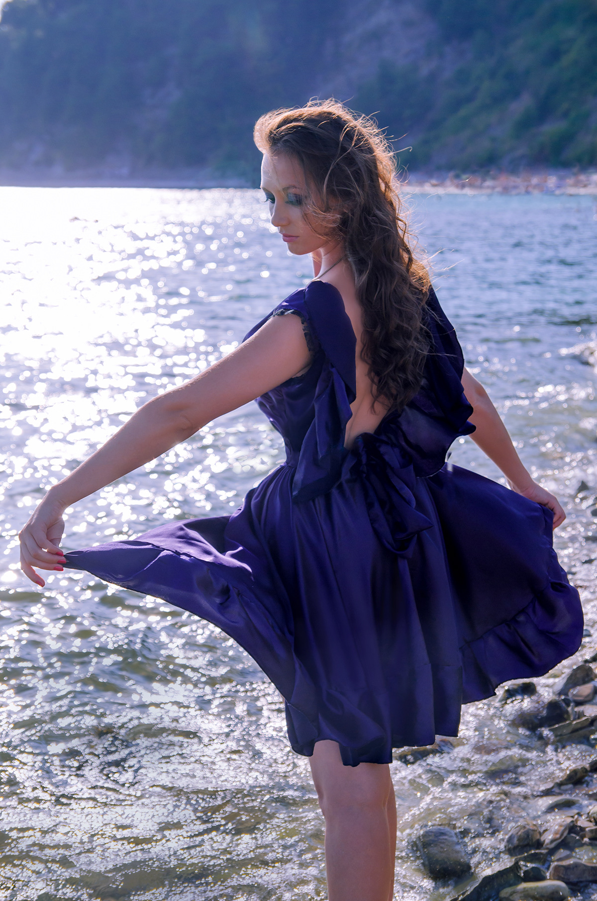 girl blacksea sea dress bluedress Russia photosession