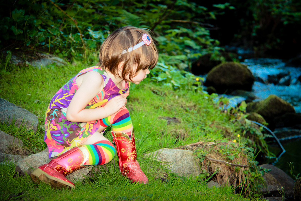 toddler kid rainbow earth Nature stream spring outside outdoors
