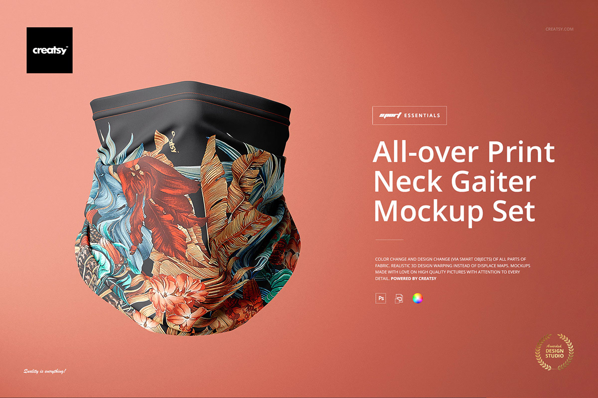Download Free All Over Print Neck Gaiter Mockup Set On Pantone Canvas Gallery PSD Mockups.