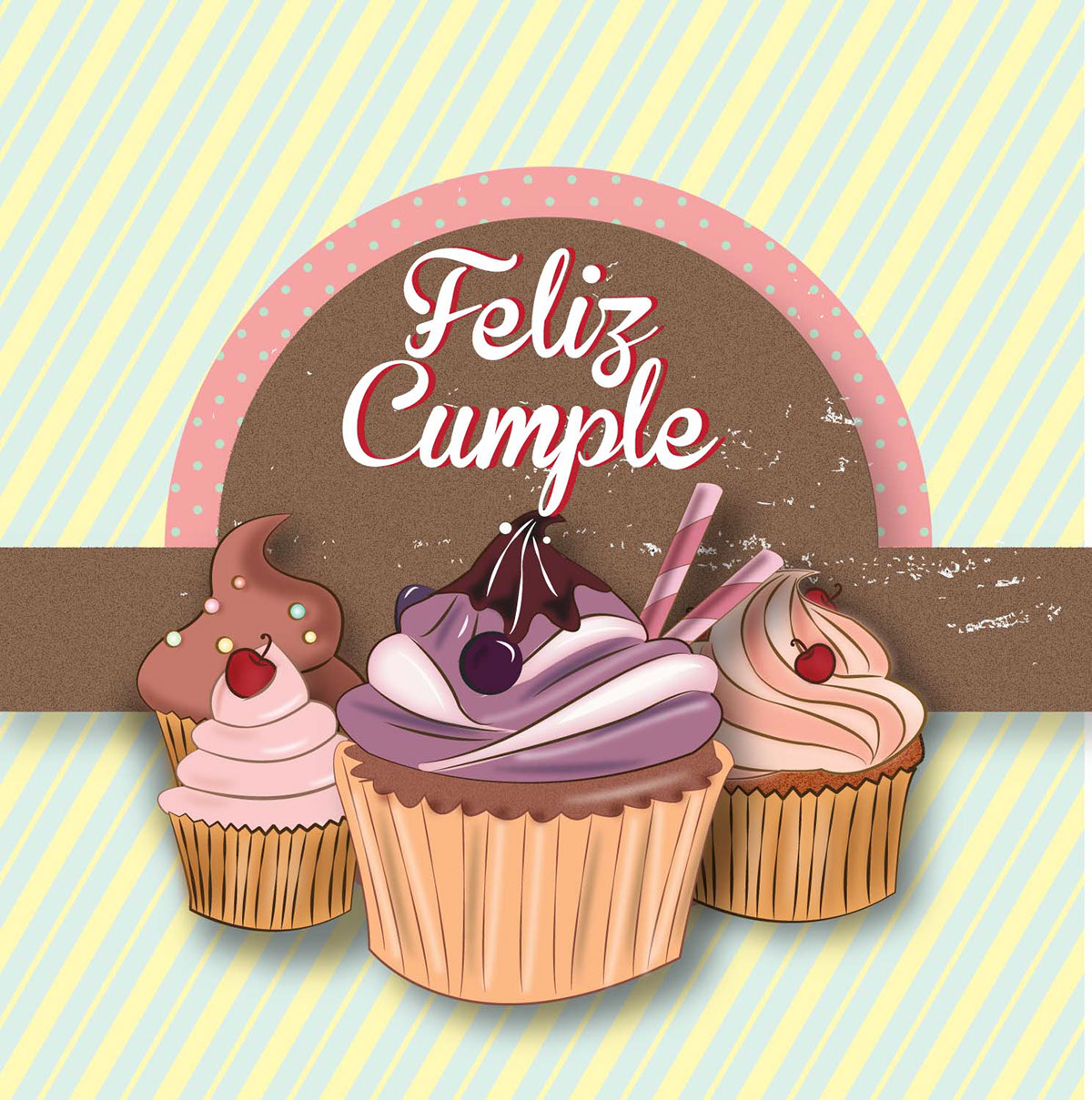 lenticular 3D postcards postales airballoon illustrations let'scelebrate celebrate cupcakes Birthday cumple