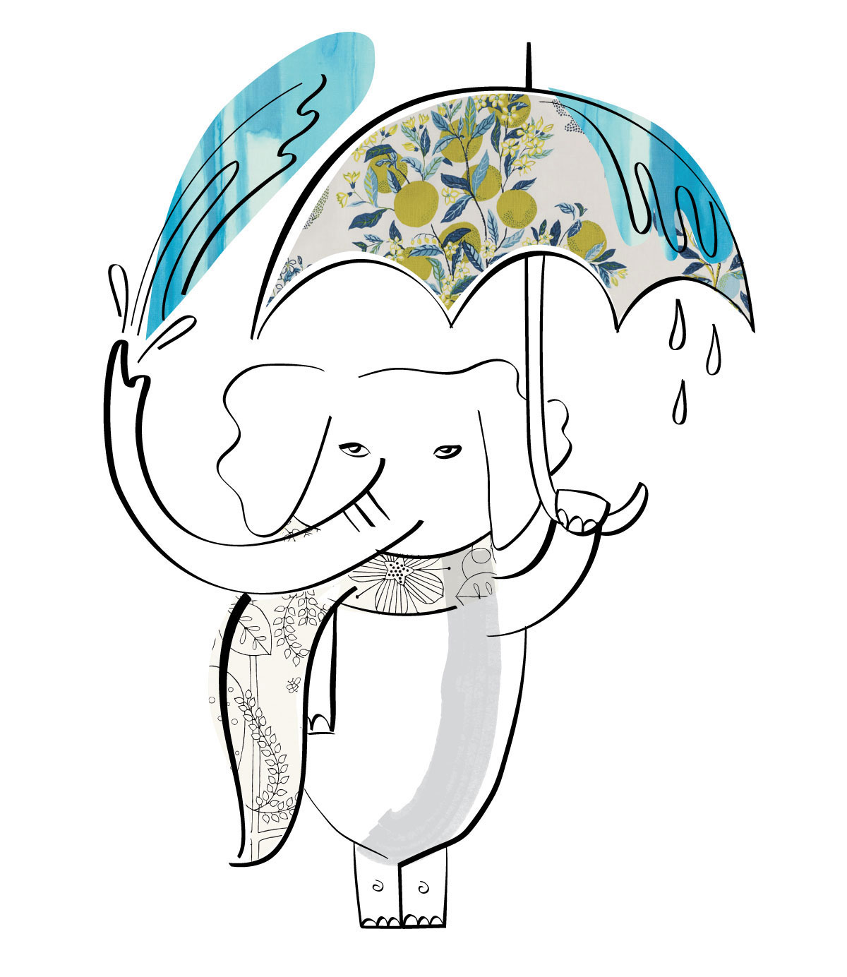 elephant cute play blackandwhite Umbrella waterproof animal kids Helpful fabric textile Classic elegant