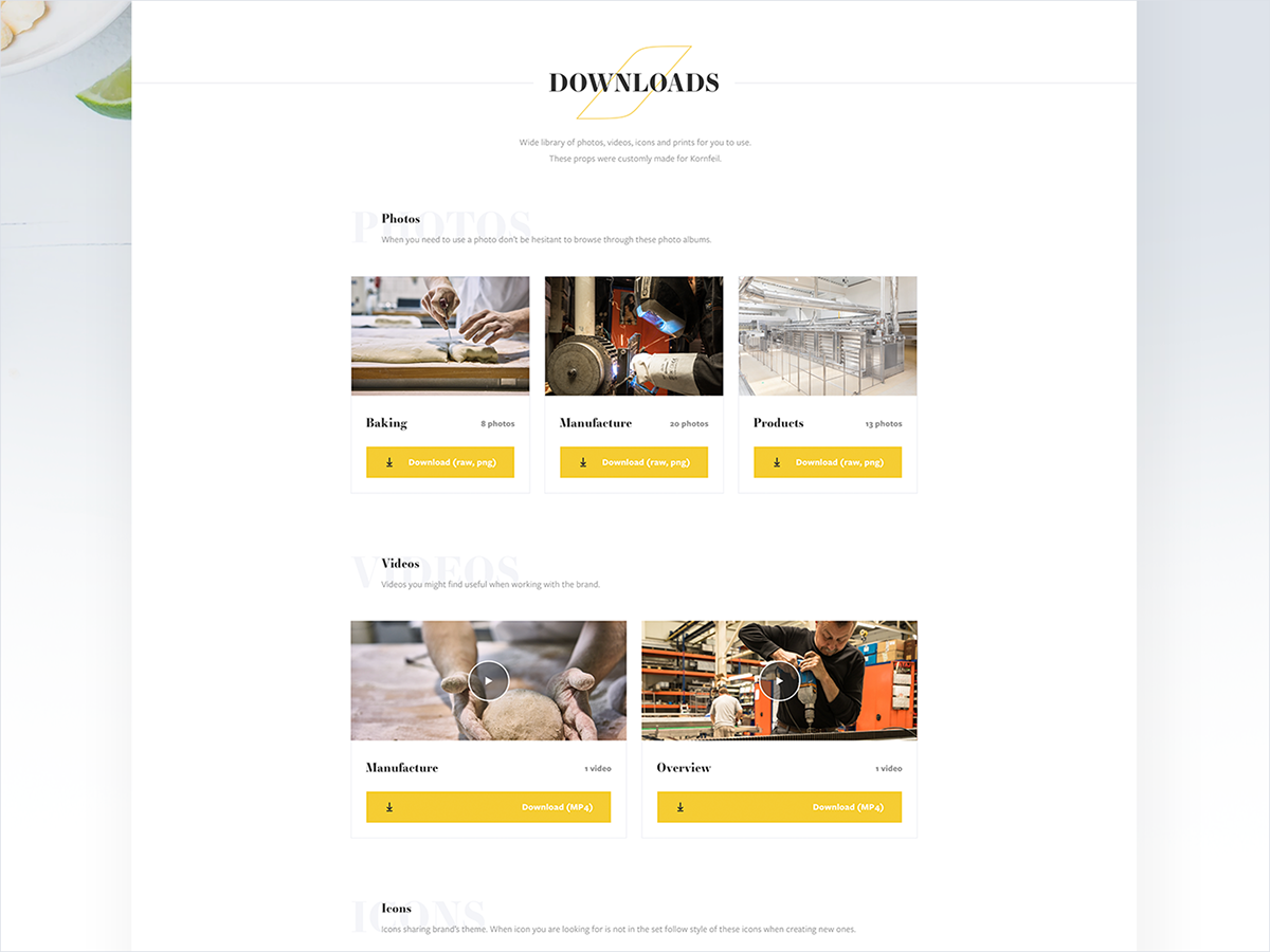 kornfeil Website branding  logo wireframe Responsive landing page baking manufacture print
