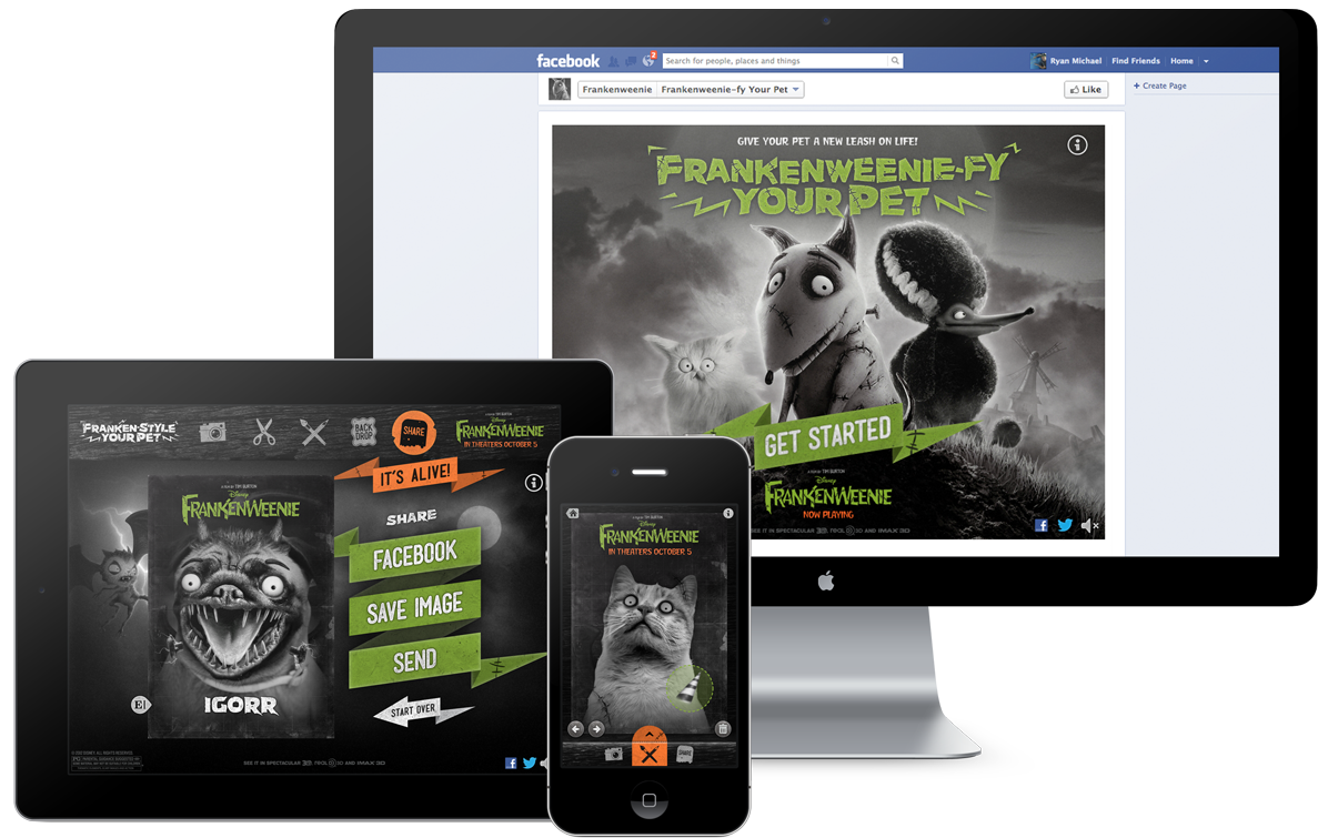 design interactive marketing   Viral Campaign animation transitions Flash Action Script ui design upload feature mobile ios Tim Burton movie app