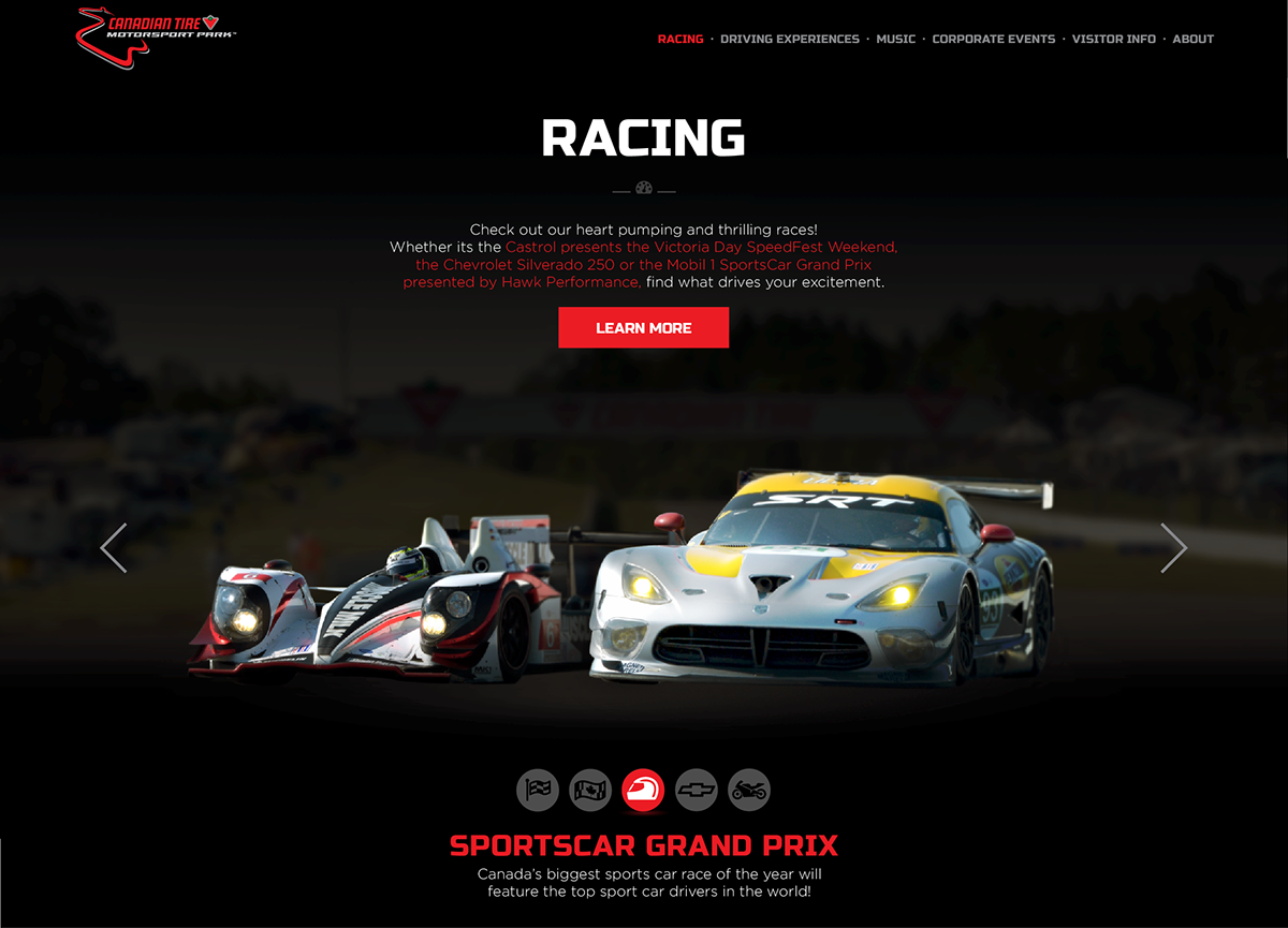 Racing Mosport wordpress website redesign Responsive Design digital mobile UI