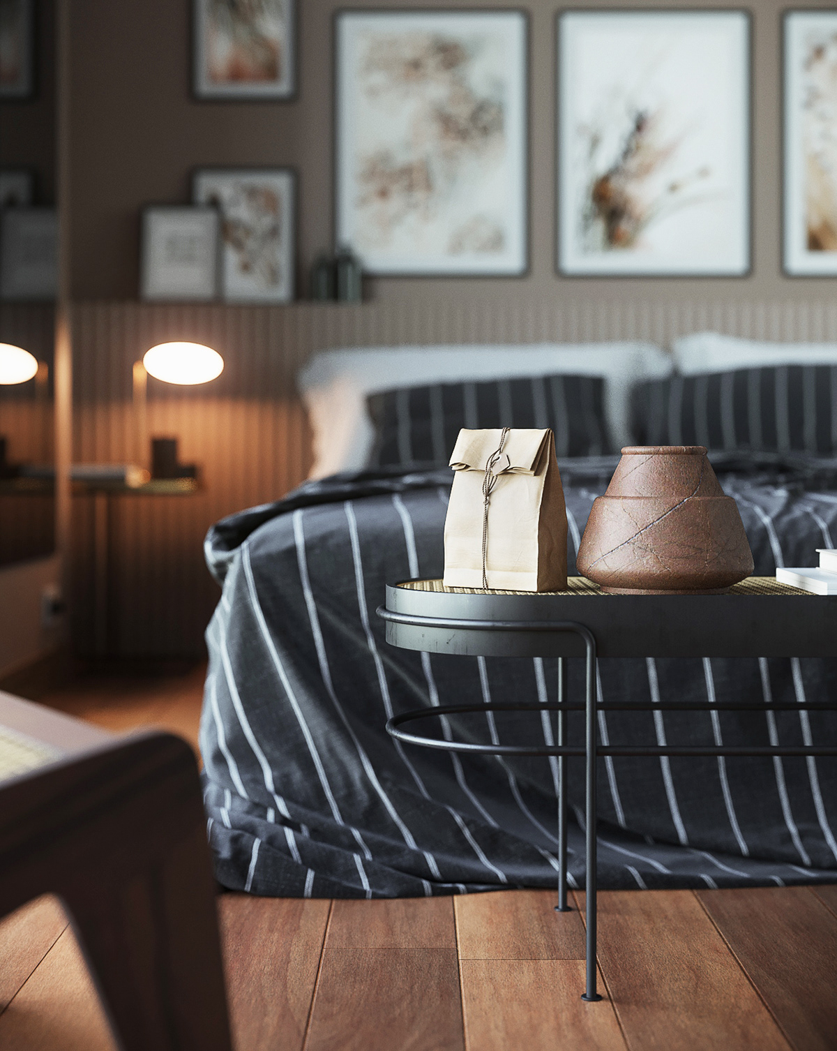 3D archviz bedroom cinema4d corona design Interior Render straw vienna