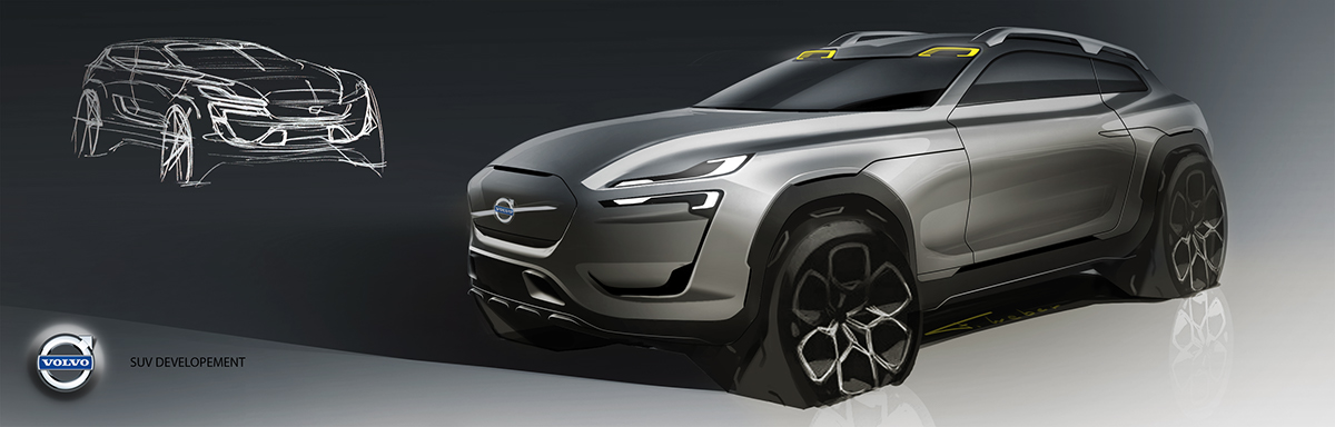 Volvo shooting brake suv station wagon sketches Rough CAD rendering