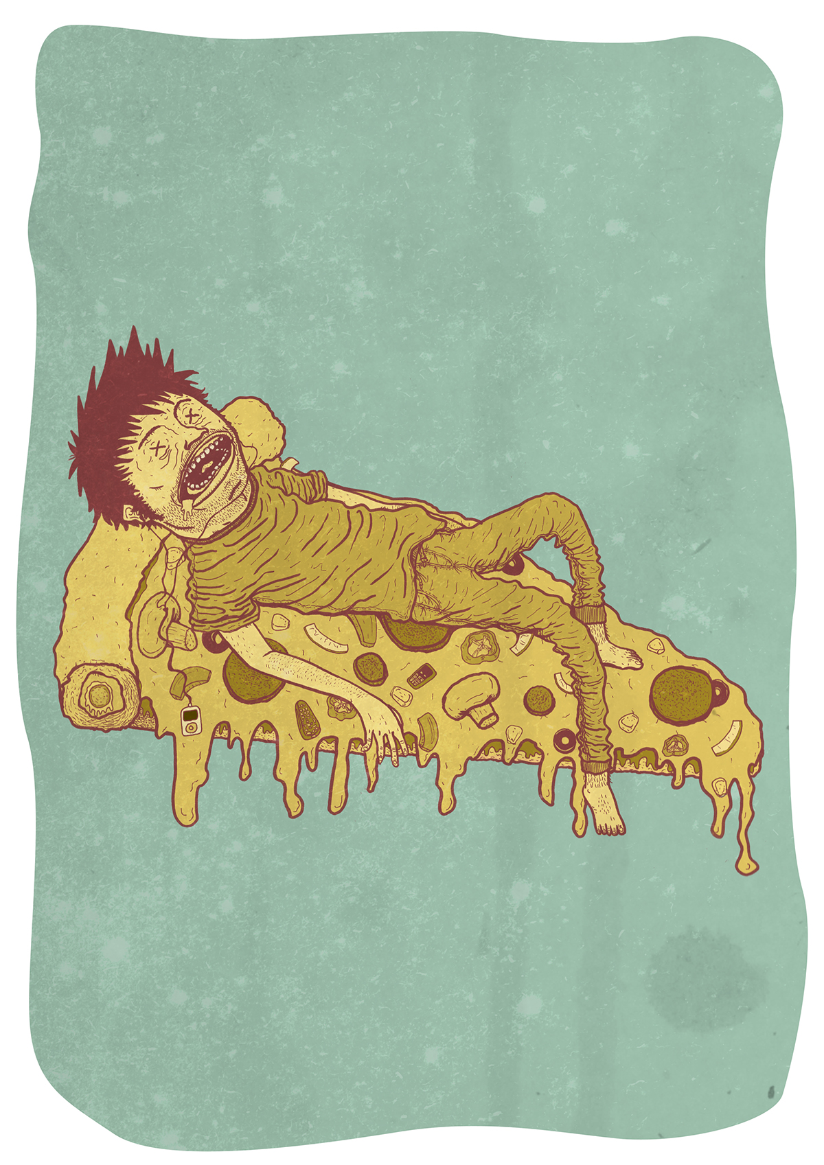 Pizza sliced hungover diced melting sleeping suffering dominoes Stuffed Crust poster digital print art Character tshirt