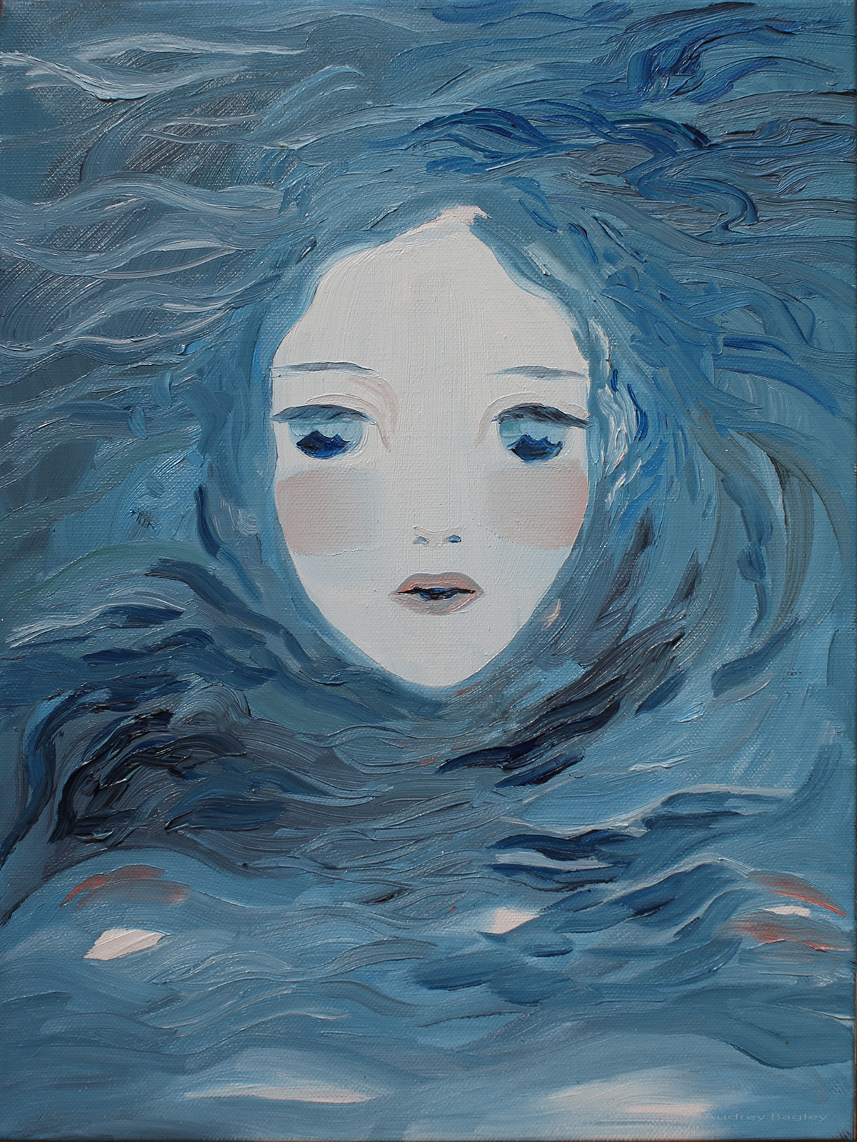 ILLUSTRATION  sea girl oil paints Ocean water audrey bagley