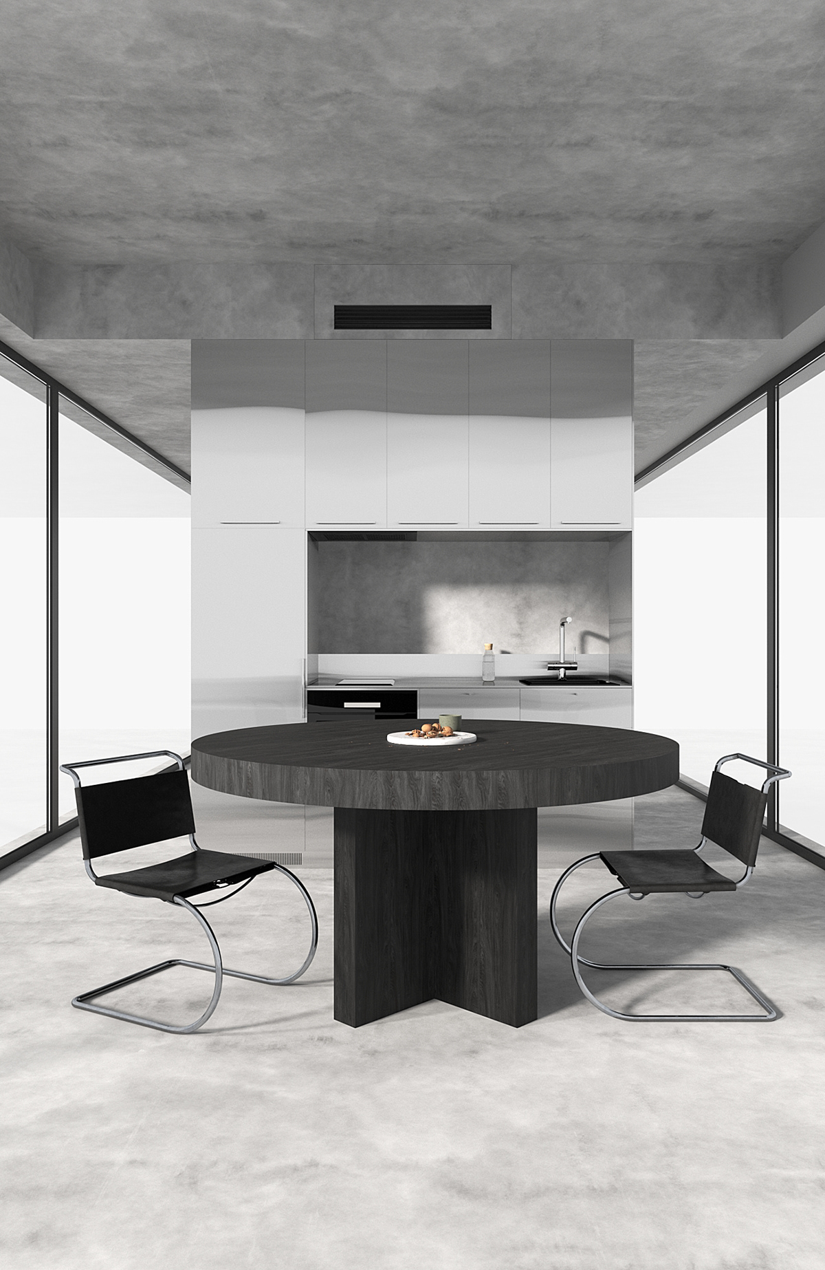 stainless steel interior design  Render visualization Space design