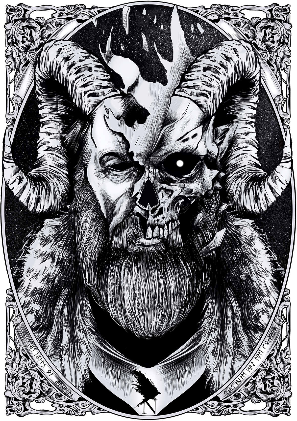 viking warrior Tshirt Design advertisement ink tattoo Cover Art dark art macabre horror