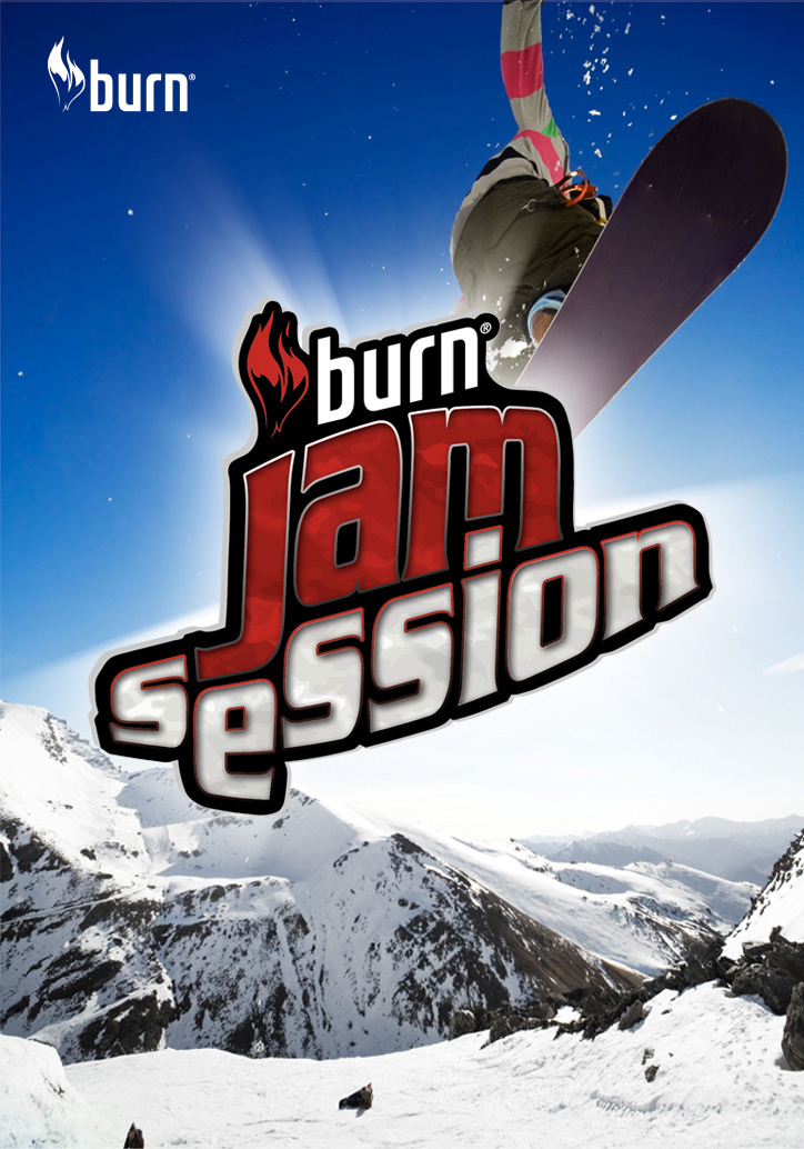 burn jam session logo Logo Design Snowboarding Burn Energy Drink