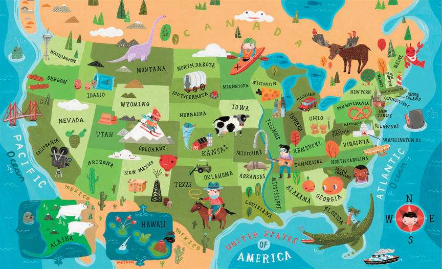 usa The USA united states america map usa map placemat states icons road map painted map