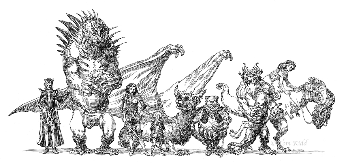 Pen&Ink fantasy ILLUSTRATION  Wizards Demons sculpture Palaces airships creatures mythology