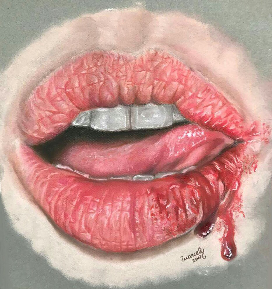 painting   pintura Drawing  dibujo ilustration portrait bleed bleedinglips lips artwork art