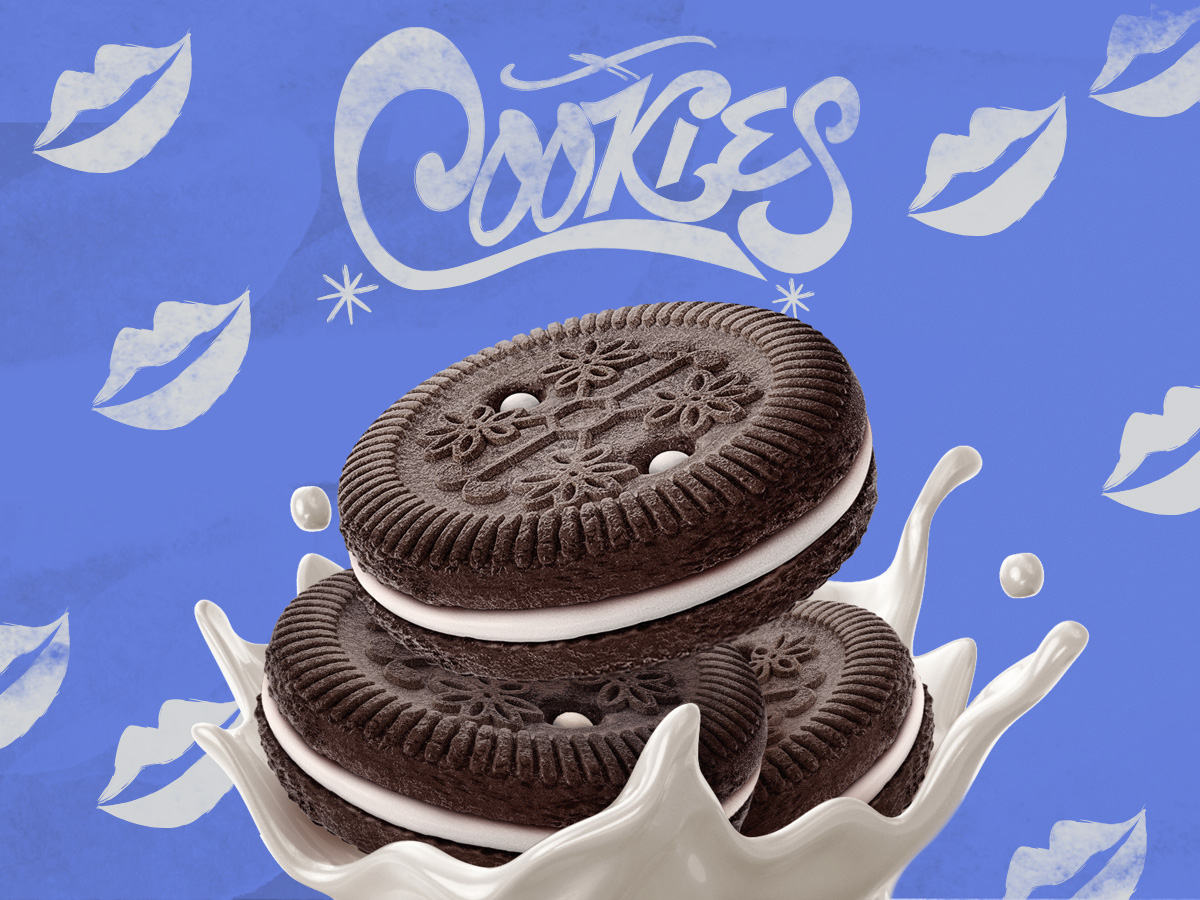 3D CGI Packaging chocolate cookies Letterings splash Food  rendering graphic