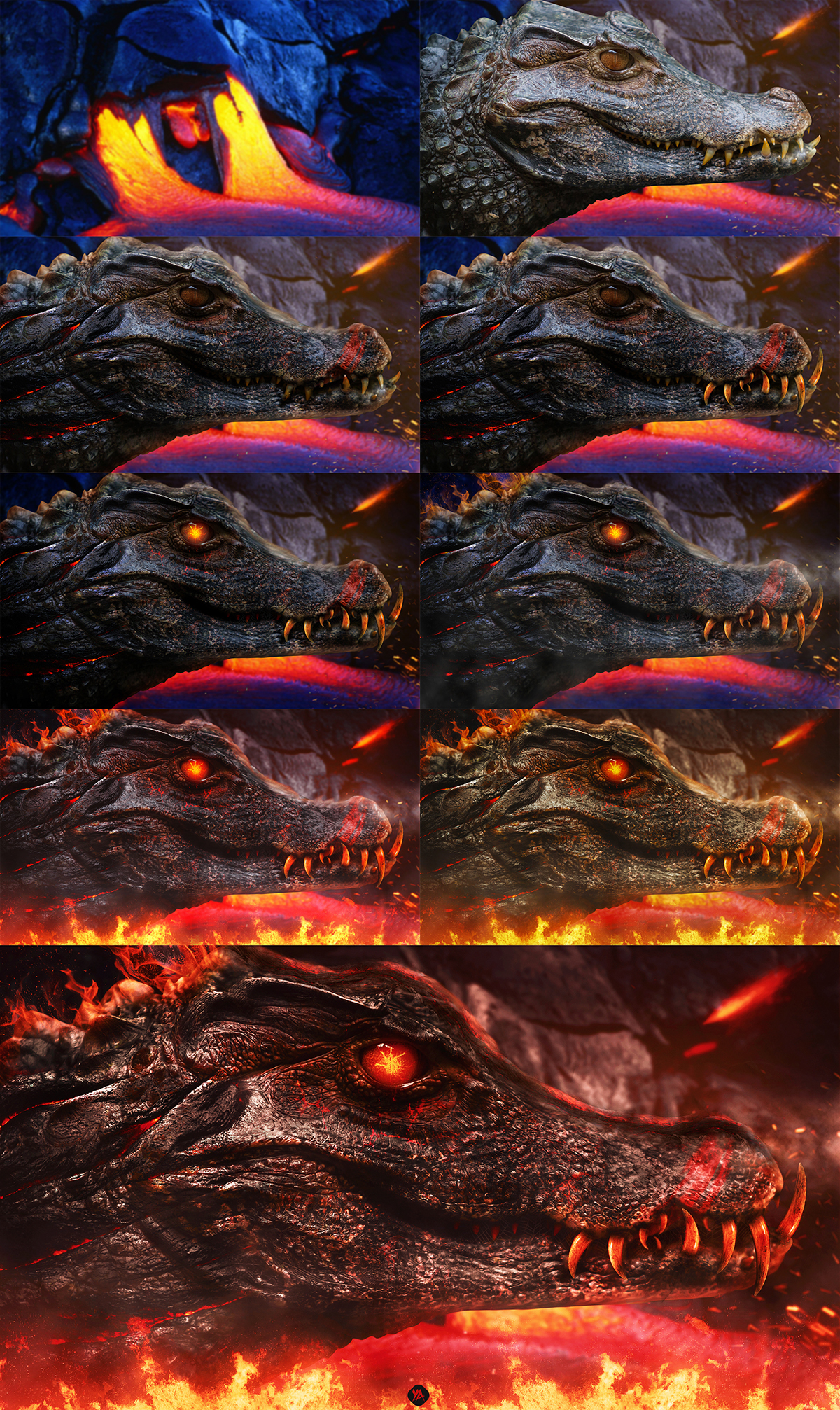 crocodile hell lava fire underground photomanipulation manipulation