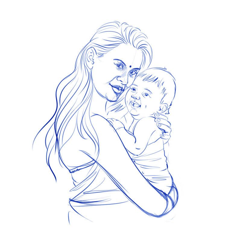 digital painting ILLUSTRATION  mother and baby Love baby