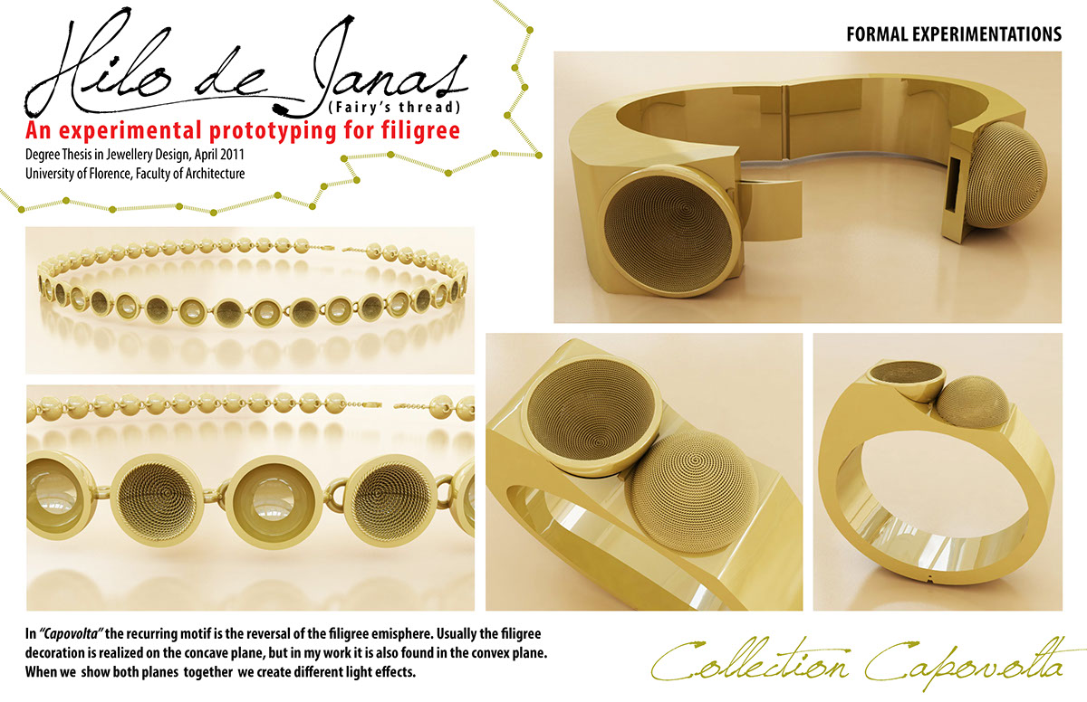 filigree filigrana gold formal experimentations Modern Design jewel collection of jewels parure prototype univercity