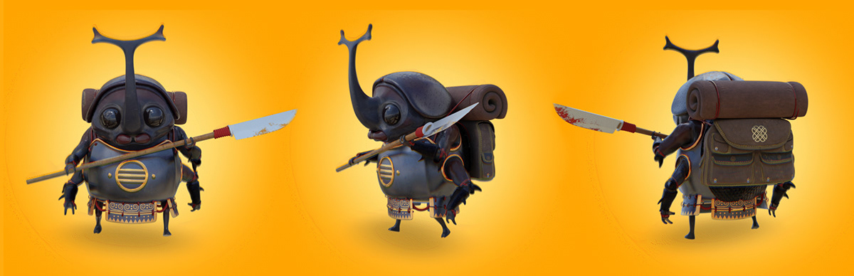 3D beetle blender Character Character design  concept digital illustration samurai Walk Cycle warrior