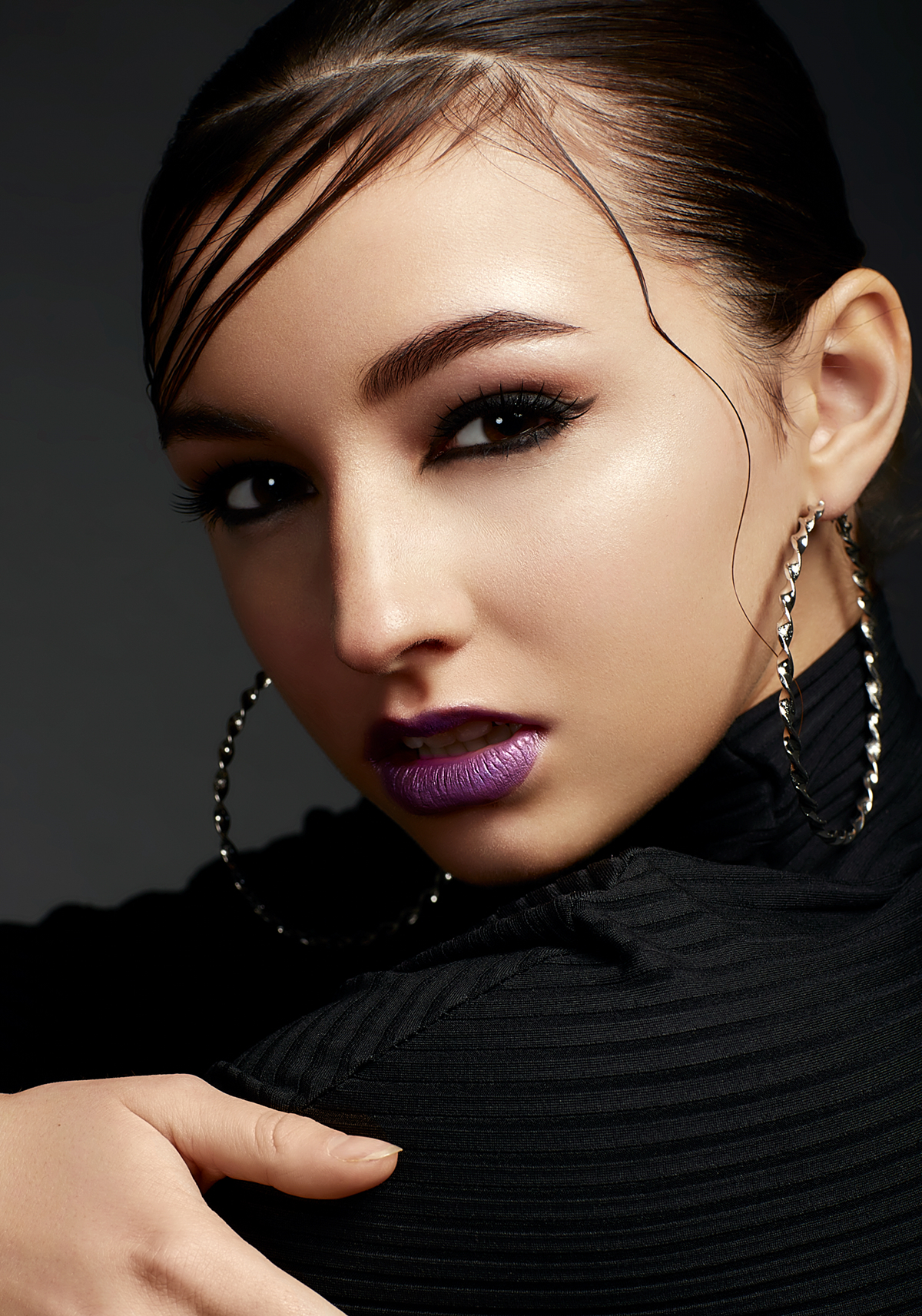 mac makeup beauty editorial Earring lipstick lip hair wet hair campaign