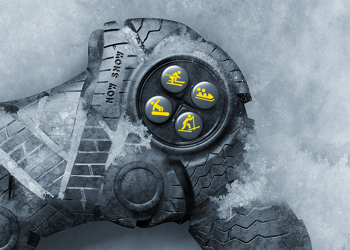 tires CGI Render winter ice cold snow playstation joypad videogame