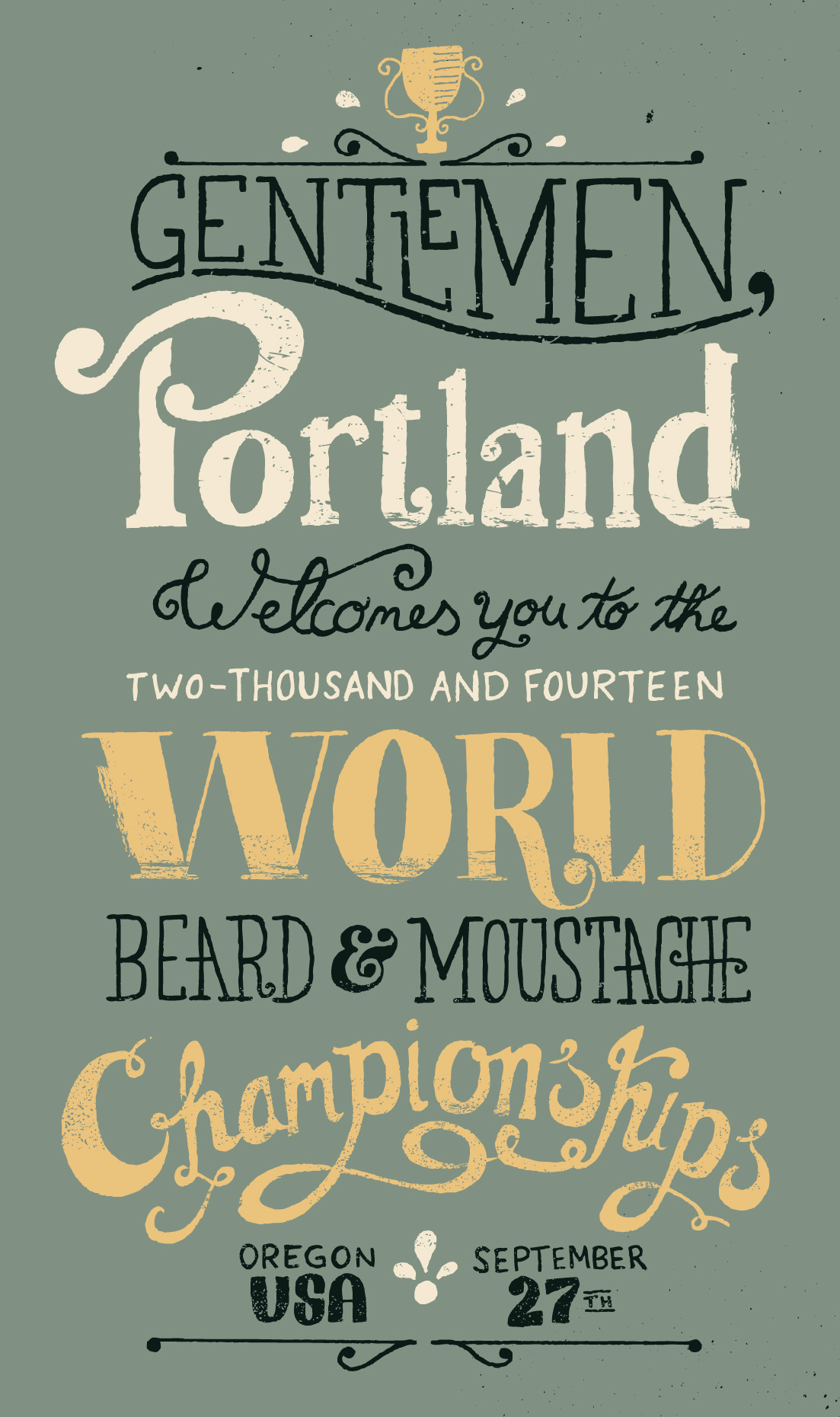 beard mustache poster moustache Portland championships Hand Lettered vintage fancy gentleman world